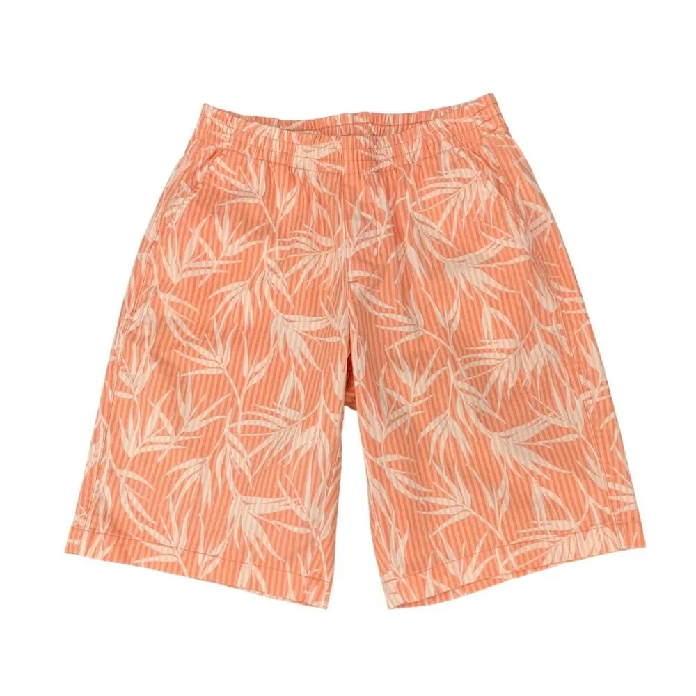 Lands End Palm Shorts Womens 2 Crisp Peach Patterned Striped Pull On Stretch